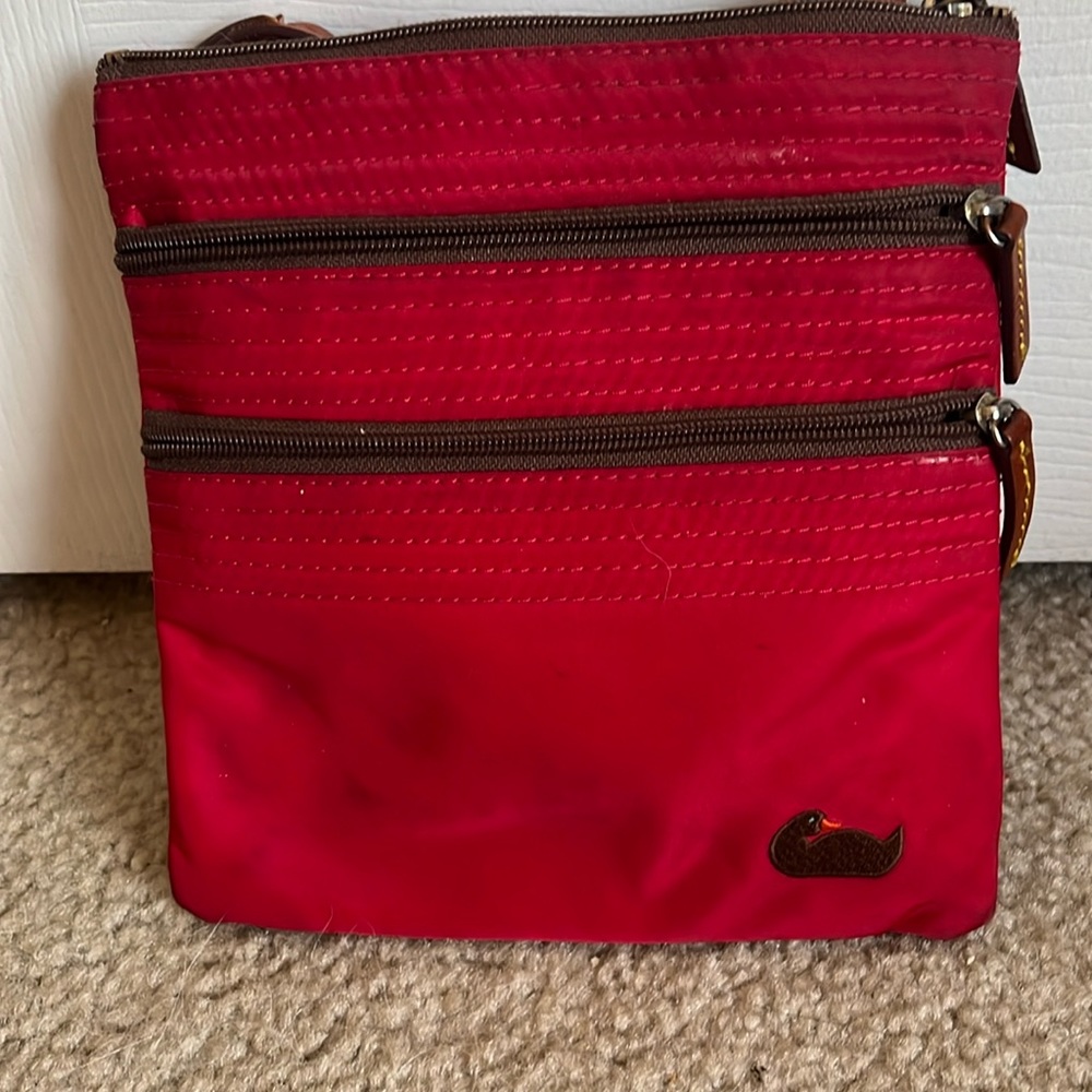 Dooney & Bourke Red Nylon North South Triple Zip Crossbody Bag Purse